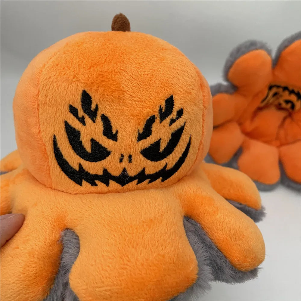 Halloween Reversible Pumpkin Plush - Cute Sensory Fidget Stuffed Animals That Show Your Mood - Perfect for Halloween